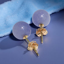 Load image into Gallery viewer, 14K Yellow Gold Round Ball Lavender Jade Stud Earrings