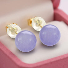 Load image into Gallery viewer, 14K Yellow Gold Round Ball Lavender Jade Stud Earrings