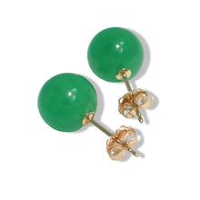Load image into Gallery viewer, 14K Yellow Gold Round Ball Green Jade Stud Earrings