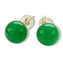 Load image into Gallery viewer, 14K Yellow Gold Round Ball Green Jade Stud Earrings