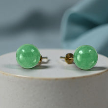 Load image into Gallery viewer, 14K Yellow Gold Round Ball Green Jade Stud Earrings