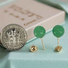 Load image into Gallery viewer, 14K Yellow Gold Round Ball Green Jade Stud Earrings