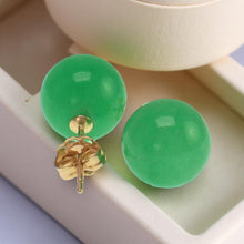 Load image into Gallery viewer, 14K Yellow Gold Round Ball Green Jade Stud Earrings