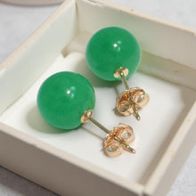 Load image into Gallery viewer, 14K Yellow Gold Round Ball Green Jade Stud Earrings