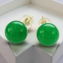 Load image into Gallery viewer, 14K Yellow Gold Round Ball Green Jade Stud Earrings