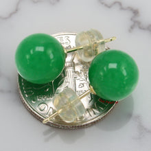 Load image into Gallery viewer, 14K Yellow Gold Round Ball Green Jade Stud Earrings