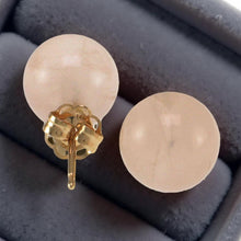 Load image into Gallery viewer, 14K Yellow Gold Round Ball Rose Quartz Stud Earrings