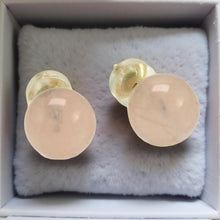 Load image into Gallery viewer, 14K Yellow Gold Round Ball Rose Quartz Stud Earrings