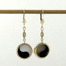 Load image into Gallery viewer, 1100497-14k-Gold-Leverback-Onyx-Mother-of-Pearl-Ying-Yang-Dangles-Earrings