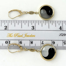 Load image into Gallery viewer, 1100497-14k-Gold-Leverback-Onyx-Mother-of-Pearl-Ying-Yang-Dangles-Earrings