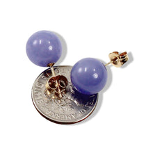 Load image into Gallery viewer, 14K Yellow Gold 10mm Round Lavender Jade Stud Earrings