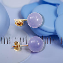 Load image into Gallery viewer, 14K Yellow Gold 10mm Round Lavender Jade Stud Earrings