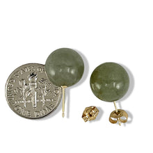 Load image into Gallery viewer, 14K Yellow Gold 12mm Nature Celadon Green Jadeite Stud Earrings