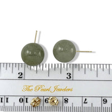 Load image into Gallery viewer, 14K Yellow Gold 12mm Nature Celadon Green Jadeite Stud Earrings