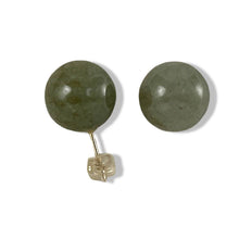 Load image into Gallery viewer, 14K Yellow Gold 12mm Nature Celadon Green Jadeite Stud Earrings