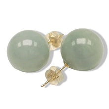 Load image into Gallery viewer, 14Kt Yellow Gold 12mm Nature Celadon Green Jadeite Stud Earrings