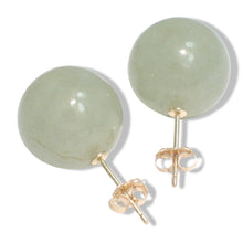 Load image into Gallery viewer, 14Kt Yellow Gold 12mm Nature Celadon Green Jadeite Stud Earrings