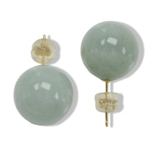 Load image into Gallery viewer, 14Kt Yellow Gold 12mm Nature Celadon Green Jadeite Stud Earrings