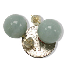 Load image into Gallery viewer, 14Kt Yellow Gold 12mm Nature Celadon Green Jadeite Stud Earrings