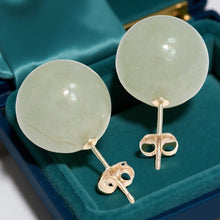Load image into Gallery viewer, 14Kt Yellow Gold 12mm Nature Celadon Green Jadeite Stud Earrings