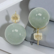 Load image into Gallery viewer, 14Kt Yellow Gold 12mm Nature Celadon Green Jadeite Stud Earrings