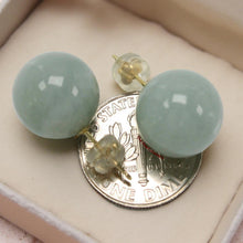 Load image into Gallery viewer, 14Kt Yellow Gold 12mm Nature Celadon Green Jadeite Stud Earrings