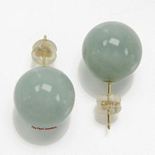 Load image into Gallery viewer, 1100527-14k-Yellow-Gold-Nature-Celadon-Green-Round-Ball-Jadeite-Stud-Earrings