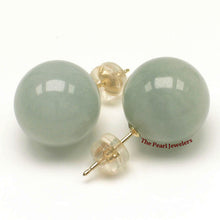 Load image into Gallery viewer, 1100527-14k-Yellow-Gold-Nature-Celadon-Green-Round-Ball-Jadeite-Stud-Earrings