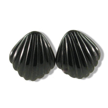 Load image into Gallery viewer, 14K Yellow Gold Cabochon Cut Shell Design Black Onyx Stud Earrings