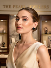 Load image into Gallery viewer, 14K Yellow Gold Cabochon Cut Shell Design Black Onyx Stud Earrings