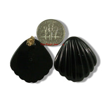 Load image into Gallery viewer, 14K Yellow Gold Cabochon Cut Shell Design Black Onyx Stud Earrings