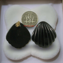 Load image into Gallery viewer, 14K Yellow Gold Cabochon Cut Shell Design Black Onyx Stud Earrings