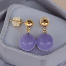 Load image into Gallery viewer, 14K Yellow Gold Lavender Jade 10mm Bead Earrings