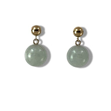 Load image into Gallery viewer, 14K Yellow Gold Celadon Green Jade 10mm Bead Earrings