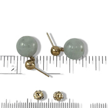 Load image into Gallery viewer, 14K Yellow Gold Celadon Green Jade 10mm Bead Earrings