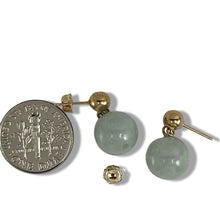 Load image into Gallery viewer, 14K Yellow Gold Celadon Green Jade 10mm Bead Earrings