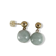 Load image into Gallery viewer, 14K Yellow Gold Celadon Green Jade 10mm Bead Earrings