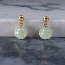 Load image into Gallery viewer, 14K Yellow Gold Celadon Green Jade 10mm Bead Earrings