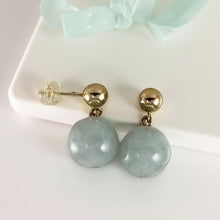 Load image into Gallery viewer, 14K Yellow Gold Celadon Green Jade 10mm Bead Earrings