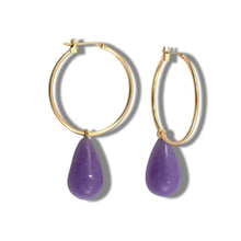 Load image into Gallery viewer, 14K Yellow Gold Hoop Lavender Jade Dangle Earrings