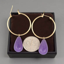 Load image into Gallery viewer, 14K Yellow Gold Hoop Lavender Jade Dangle Earrings