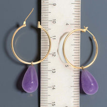 Load image into Gallery viewer, 14K Yellow Gold Hoop Lavender Jade Dangle Earrings