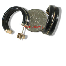Load image into Gallery viewer, 14K Yellow Gold Twin Tubes Curved Black Onyx Stud Earrings