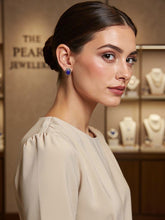 Load image into Gallery viewer, 14K Yellow Gold Chinese Pattern Oval Purple Jade Earrings