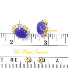 Load image into Gallery viewer, 14K Yellow Gold Chinese Pattern Oval Purple Jade Earrings