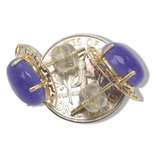 Load image into Gallery viewer, 14K Yellow Gold Chinese Pattern Oval Purple Jade Earrings