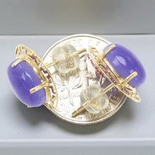 Load image into Gallery viewer, 14K Yellow Gold Chinese Pattern Oval Purple Jade Earrings