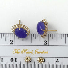 Load image into Gallery viewer, 1100632 14KT GOLD CHINESE PATTERN DESIGN OVAL SHAPED PURPLE JADE EARRINGS