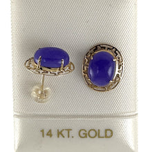 Load image into Gallery viewer, 1100632 14KT GOLD CHINESE PATTERN DESIGN OVAL SHAPED PURPLE JADE EARRINGS