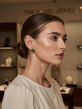 Load image into Gallery viewer, 14K Yellow Gold Chinese Pattern Oval Green Jade Earrings